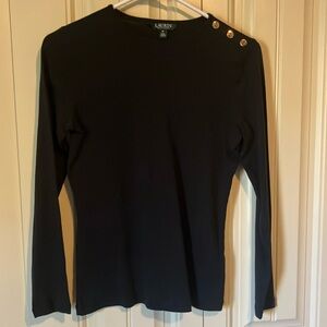 Lauren Ralph Lauren black long sleeve cotton blend top